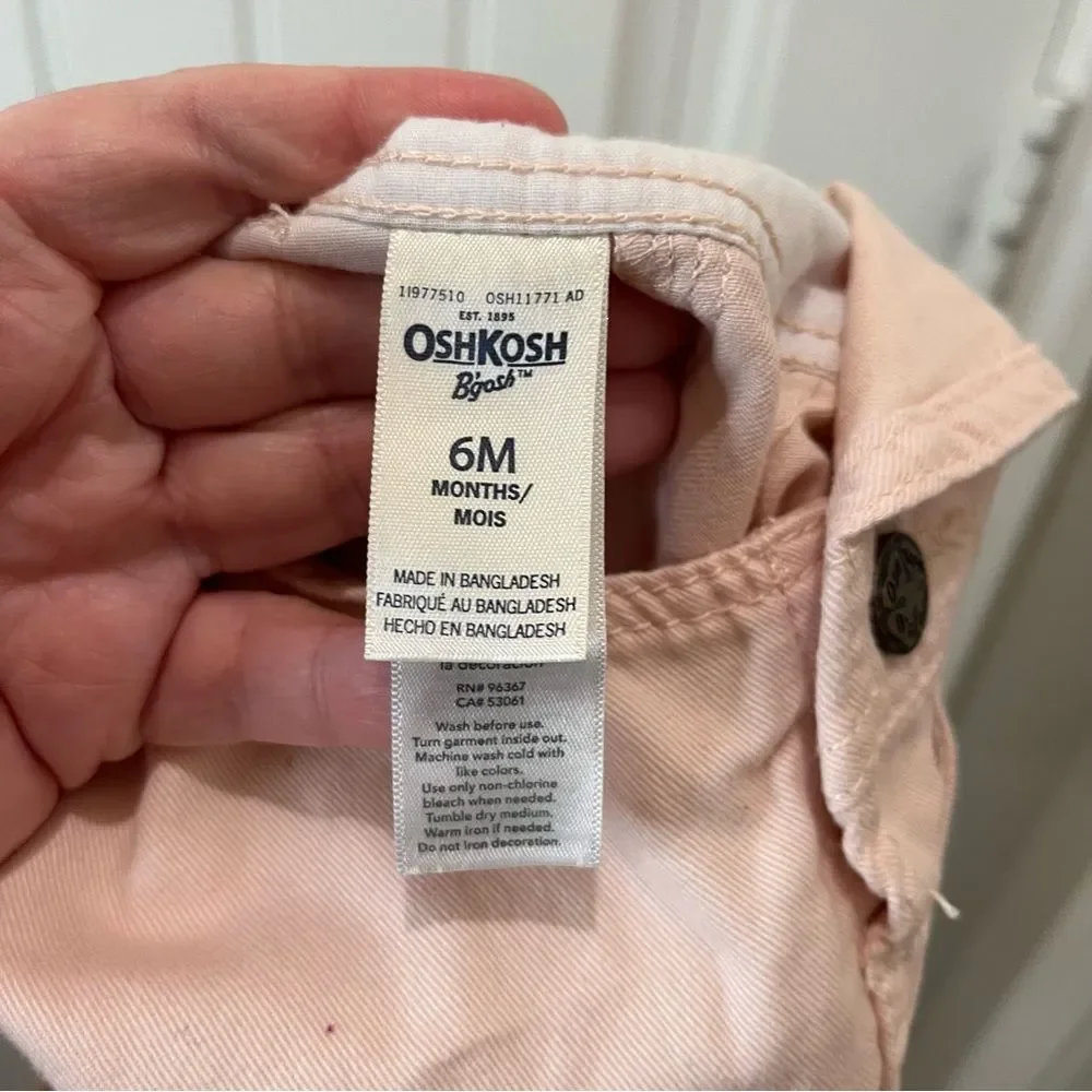 OshKosh B'gosh Overalls Girls Size 6M Light Pink Cotton Heart Pocket Vestbak